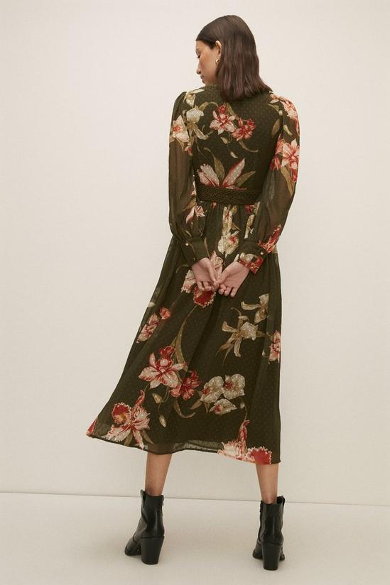 Oasis Khaki Floral Printed Dobby Chiffon Midi Dress 3