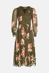 Oasis Khaki Floral Printed Dobby Chiffon Midi Dress thumbnail 4