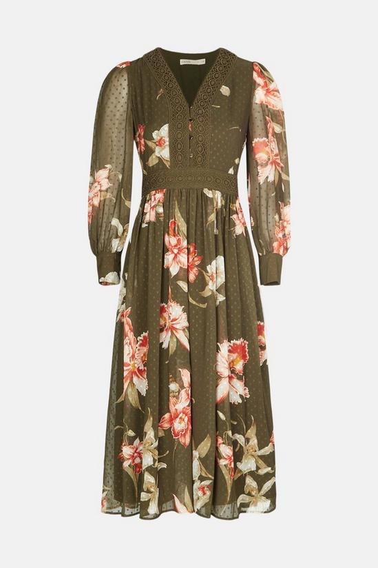 Oasis Khaki Floral Printed Dobby Chiffon Midi Dress 4