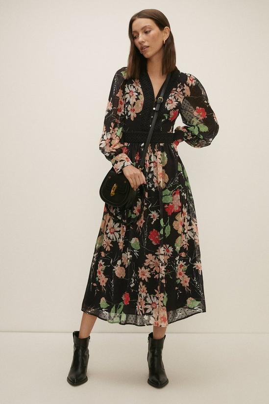 Oasis Dark Floral Printed Dobby Chiffon Midi Dress 1