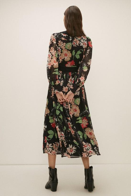 Oasis Dark Floral Printed Dobby Chiffon Midi Dress 3