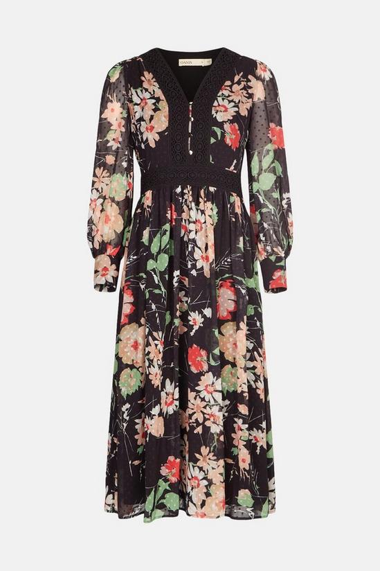 Oasis Dark Floral Printed Dobby Chiffon Midi Dress 4