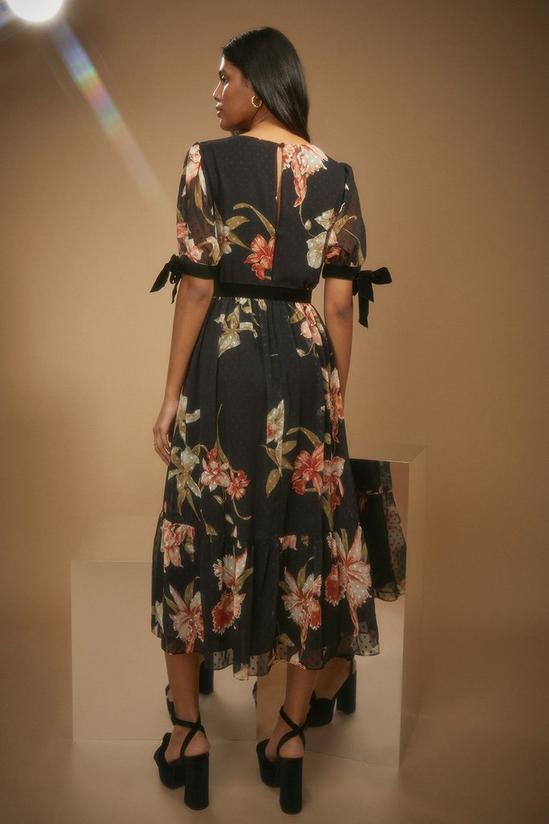 Oasis Velvet Trim Cuff Printed Midi Dress 3