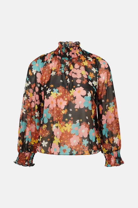 Oasis 70's Floral Shirred Neck Blouse 4