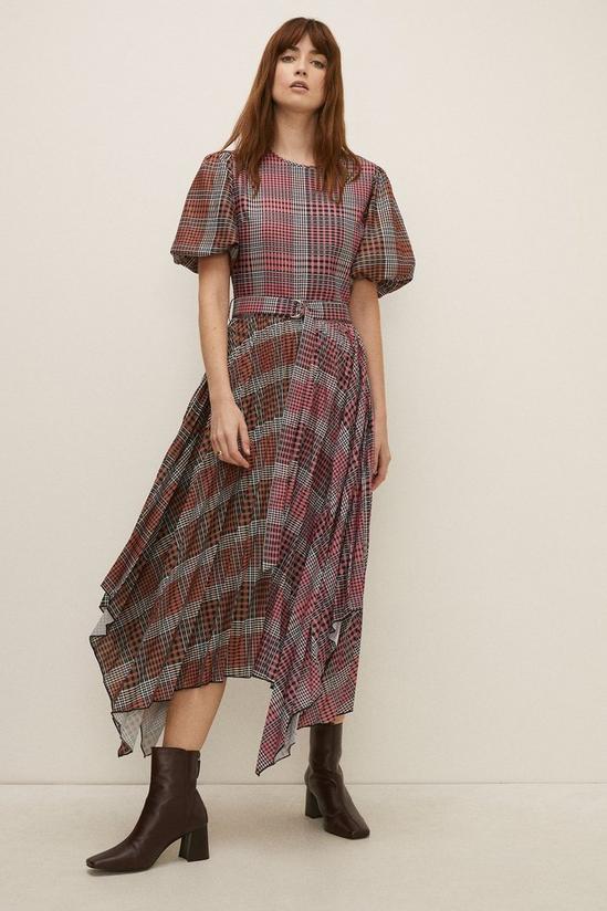 Oasis Mixed Check Pleat Hanky Hem Belted Dress 2