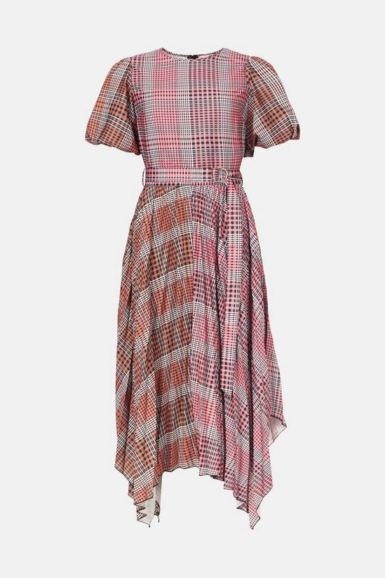 Oasis Mixed Check Pleat Hanky Hem Belted Dress 4