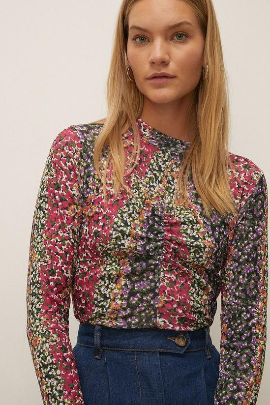 Oasis Floral Mesh Ruched Bodice Top 1