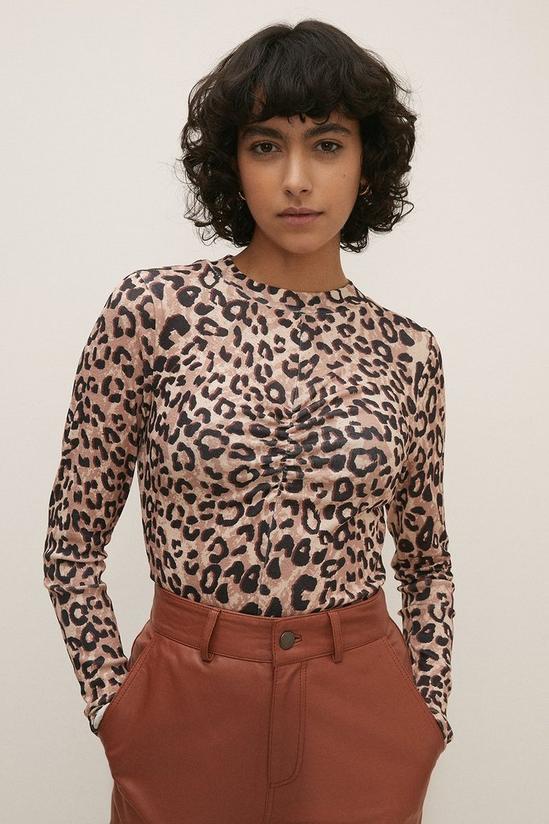 Oasis Animal Mesh Ruched Bodice Top 2