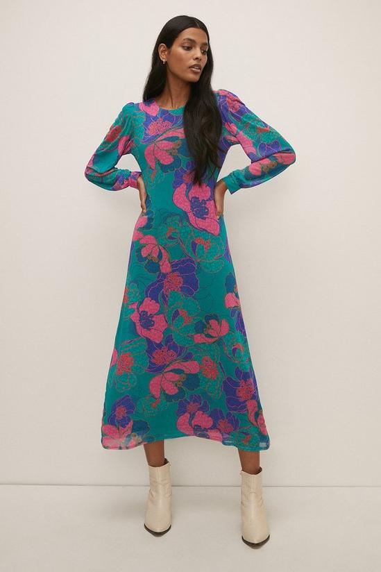 Oasis Floral Mesh Cuffed Midi Dress 1