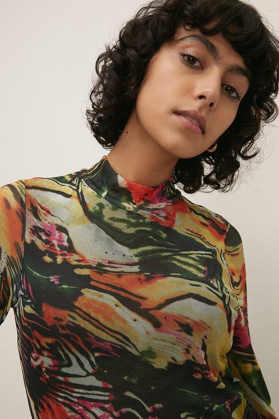 Oasis Abstract Animal Mesh Funnel Neck Top 2