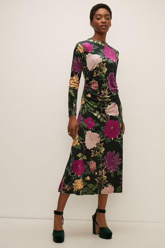Oasis RHS Velvet Floral Ruched Keyhole Midi Dress 2