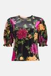 Oasis RHS Velvet Floral Print Frill Cuff T-shirt thumbnail 5