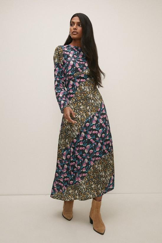 Oasis Asymmetric Floral Print Satin Midi Dress 1