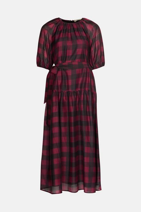 Oasis Petite Check Puff Sleeve Belted Midi Dress 4