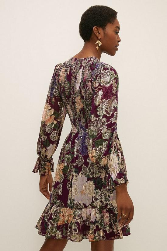 Oasis RHS Metallic Berry Floral Shirred Dress 3