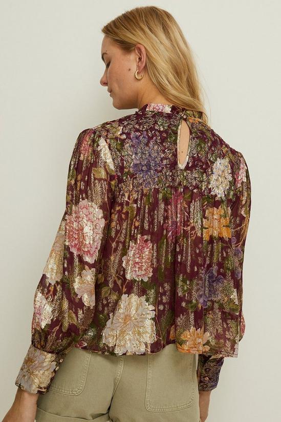 Oasis RHS Metallic Berry Floral Shirred Neck Top 3