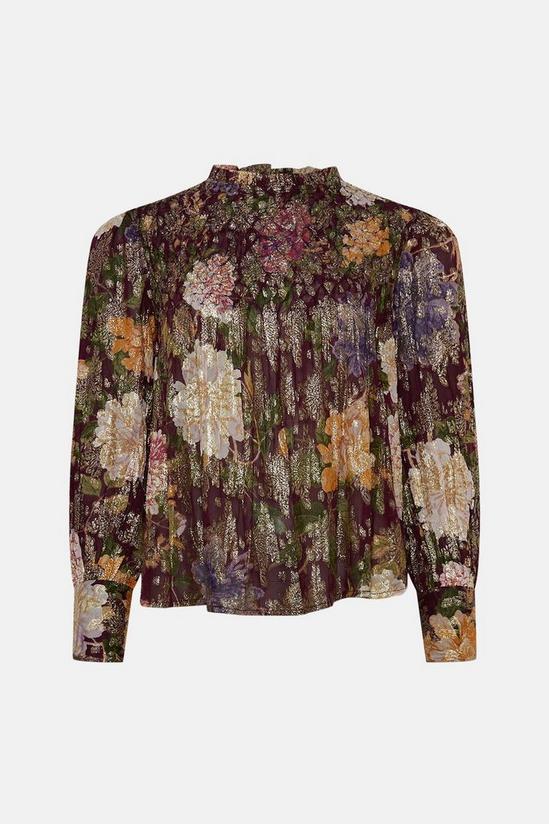Oasis RHS Metallic Berry Floral Shirred Neck Top 4