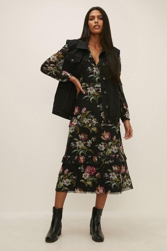 Oasis Floral Mesh Ruffle Prawn Sleeve Midi Dress 2