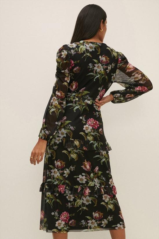 Oasis Floral Mesh Ruffle Prawn Sleeve Midi Dress 3