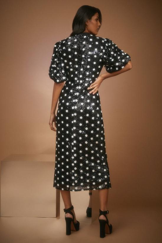 Oasis Polka Dot Sequin Puff Sleeve Midi Dress 4