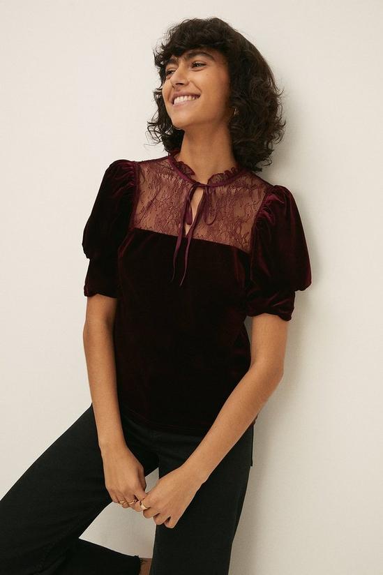 Oasis Lace Velvet Puff Sleeve Top 1