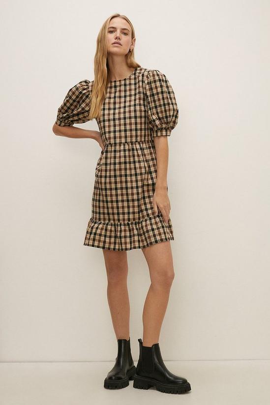Oasis Check Puff Sleeve Skater Dress 2