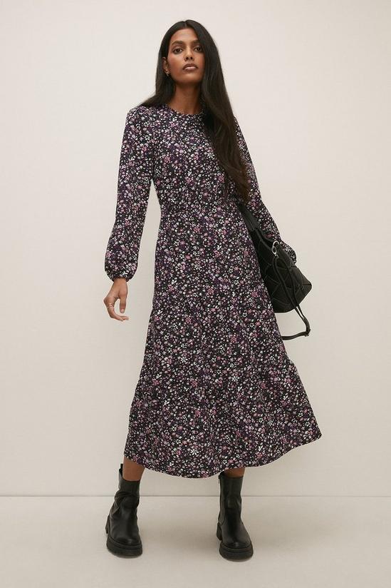 Oasis Ditsy Floral Textured Tiered Midi Dress 1