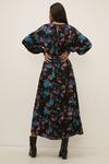 Oasis Ditsy Print Shirred Cuff Belted Midi Dress thumbnail 3