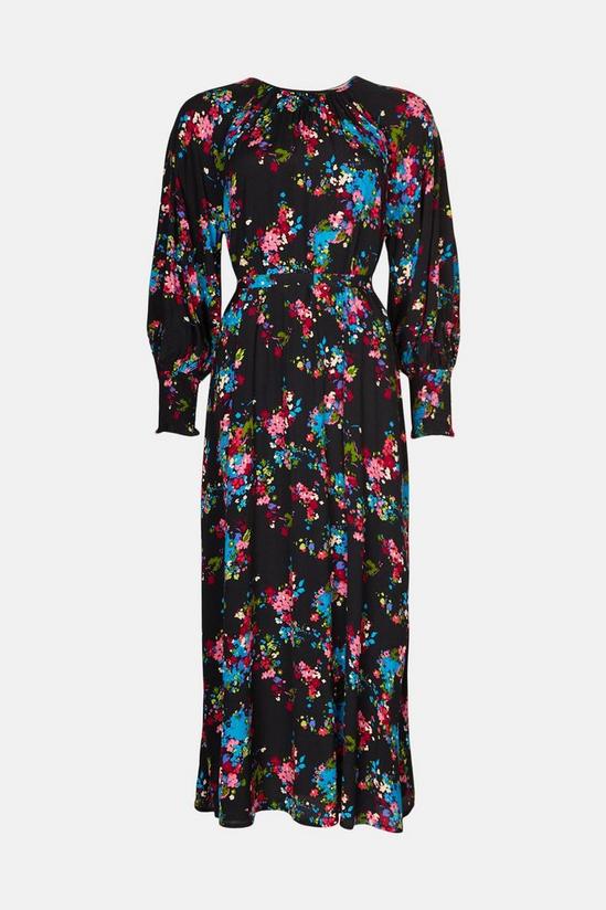 Oasis Ditsy Print Shirred Cuff Belted Midi Dress 4