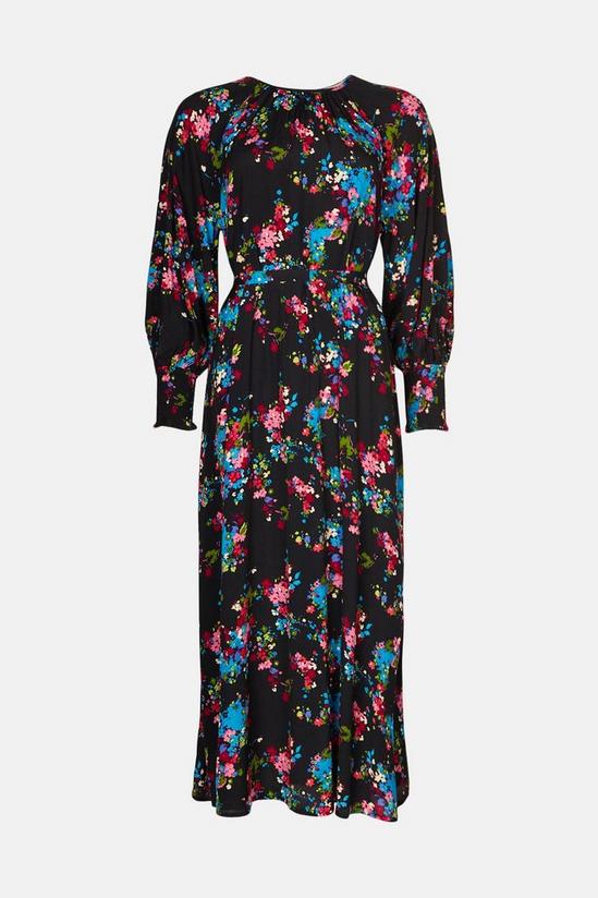 Oasis Petite Ditsy Print Shirred Cuff Belted Midi 4