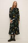 Oasis Eastern Floral Shirred Cuff Belted Midi Dress thumbnail 1