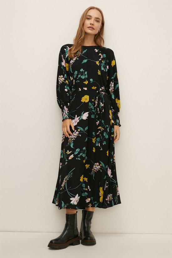 Oasis Eastern Floral Shirred Cuff Belted Midi Dress 1