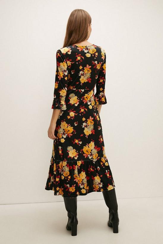 Oasis Printed Velvet Tiered Hem Midi Dress 3