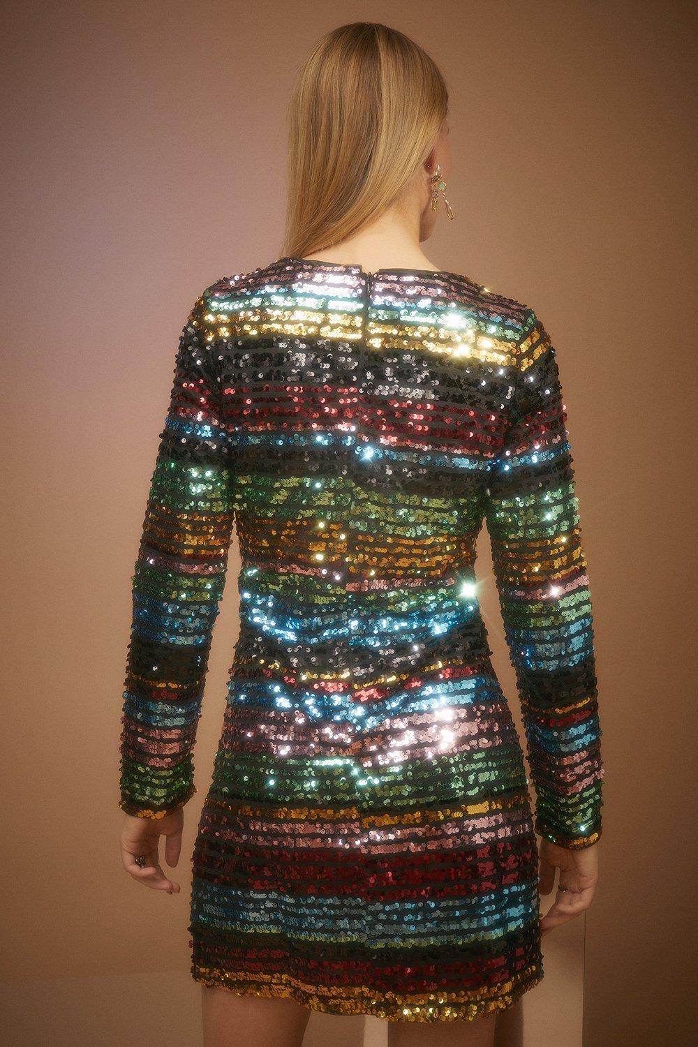 Long sleeve store rainbow sequin dress