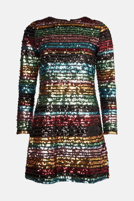 Oasis Rainbow Stripe Sequin Long Sleeve Dress 4