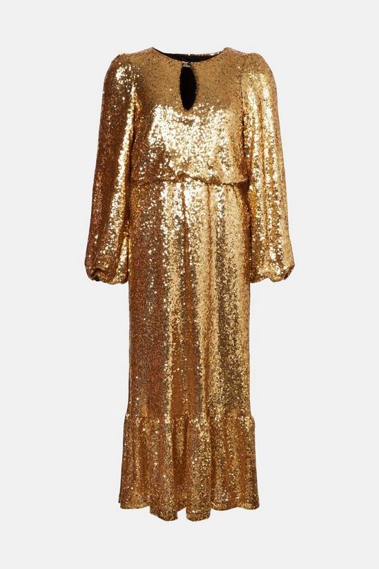 Oasis Gold Sequin Keyhole Blouson Midi Dress 4