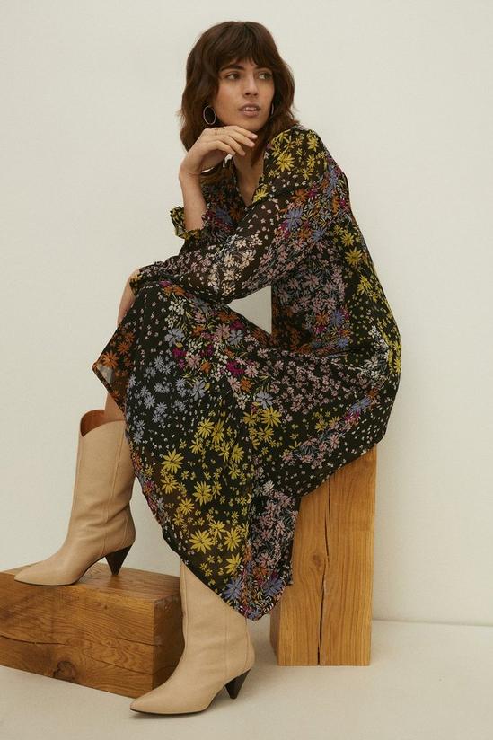 Oasis Patchwork 70's Floral Print V Neck Midi Dress 1