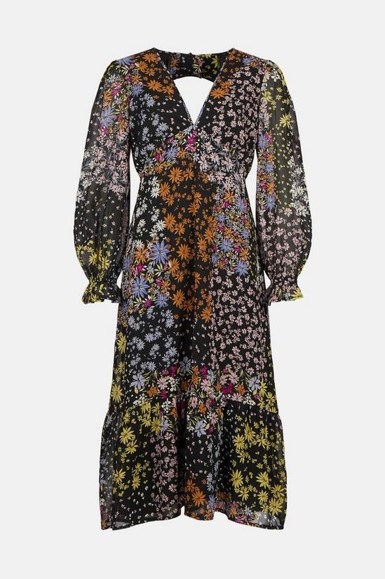 Oasis Patchwork 70's Floral Print V Neck Midi Dress 4