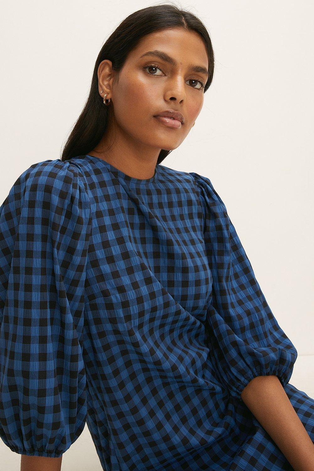 Dresses | Gingham Check Puff Sleeve Aline Dress | Oasis