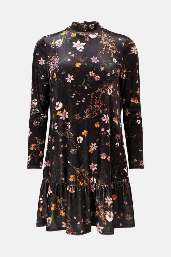 Oasis Floral Printed Velvet Tie Neck Smock Dress 4