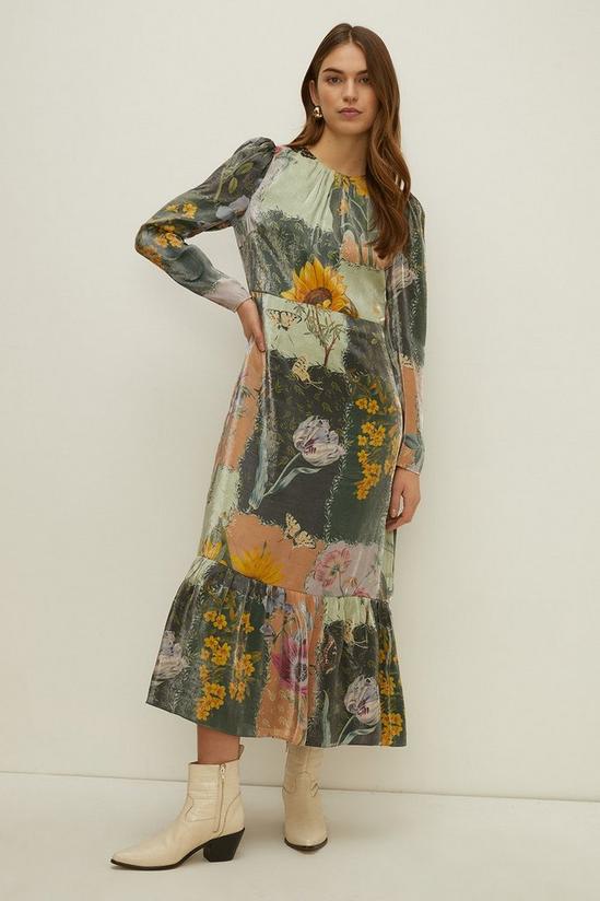 Oasis Shimmer Patch Floral Flute Sleeve Maxi Dress 2