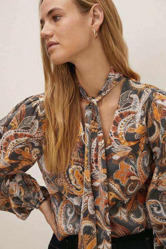 Oasis Shimmer Paisley Print Tie Neck Blouse 2