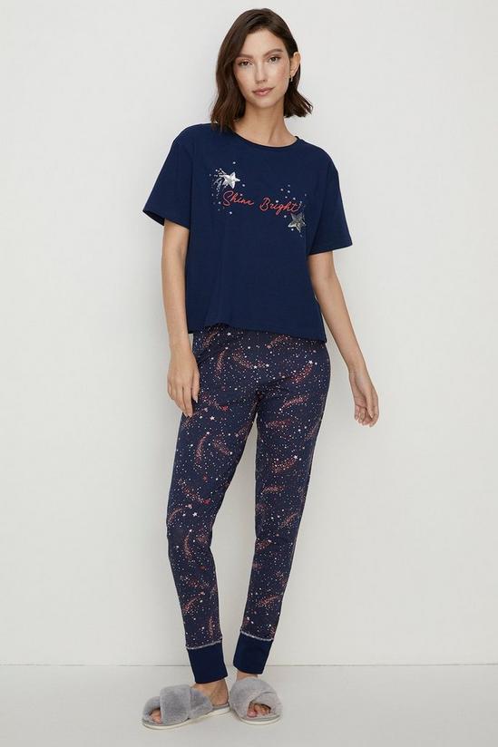 Oasis Slogan Embroidered Sequin Star Pyjama Set 2