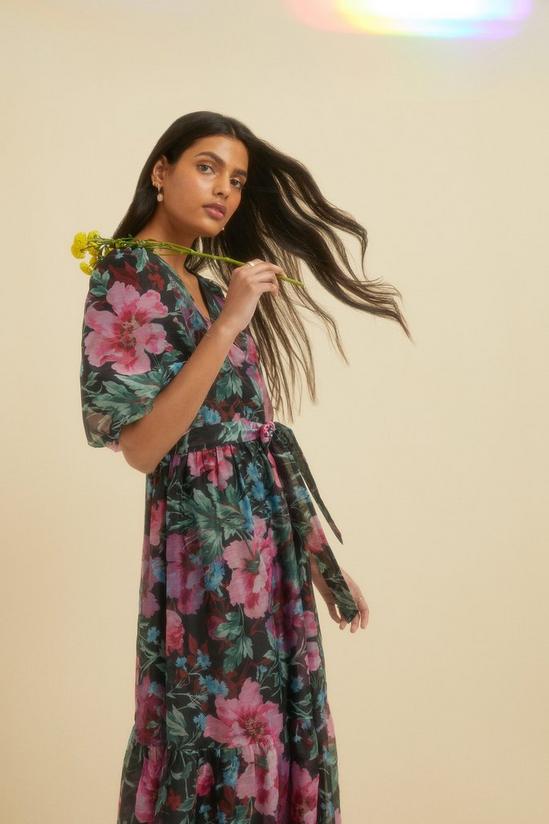 Oasis Bright Floral Organza Wrap Midi Dress 1