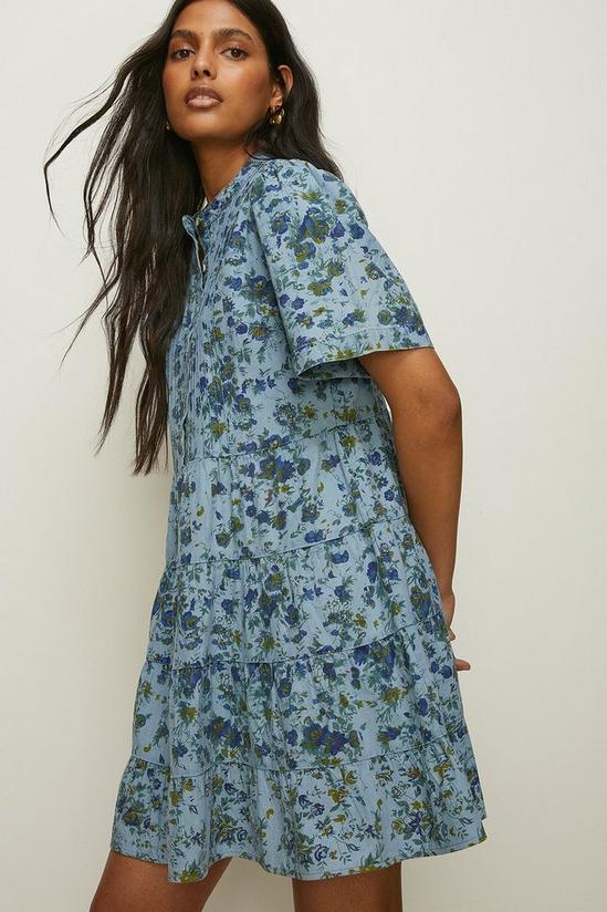 Oasis Short Sleeved Pintuck Printed Mini Dress 1