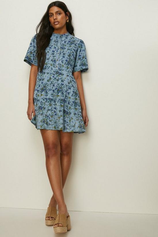 Oasis Short Sleeved Pintuck Printed Mini Dress 2