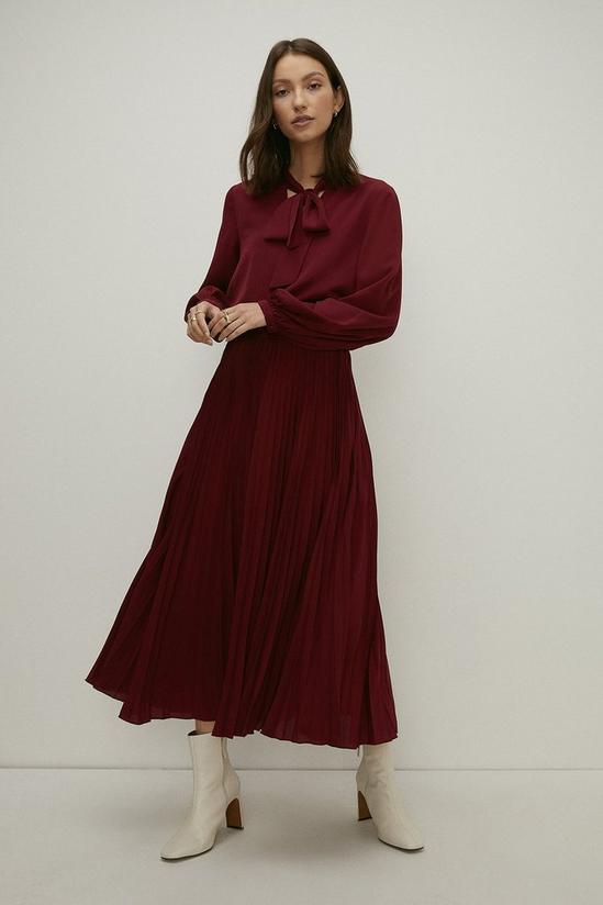 Oasis Long Sleeve Pussybow Pleated Midi Dress 1