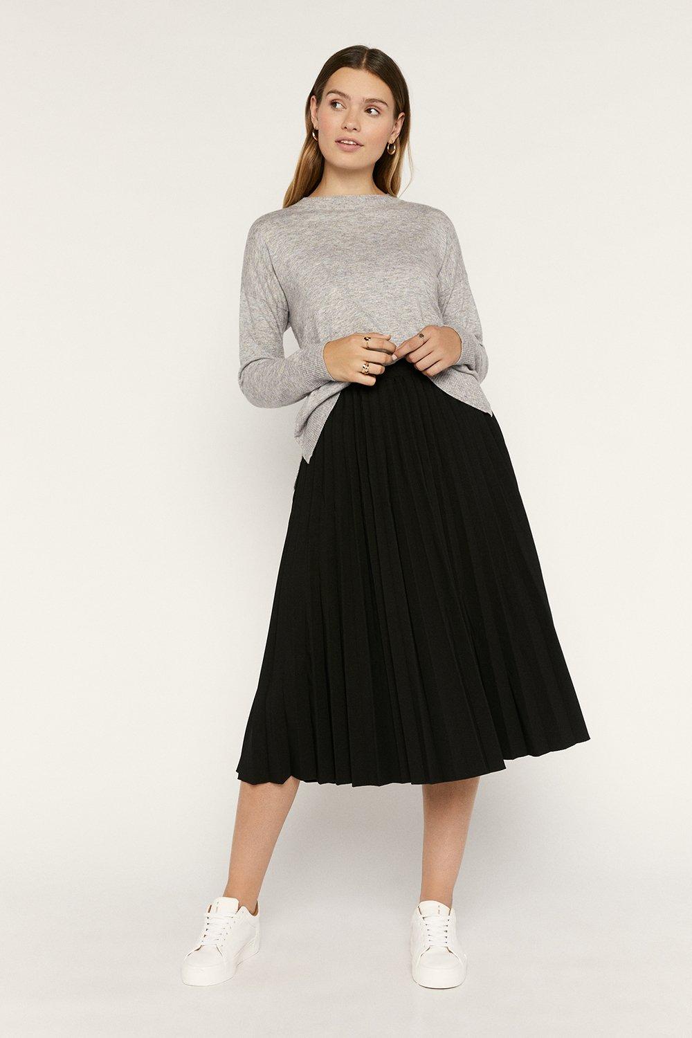 Plain Pleated Midi Skirt