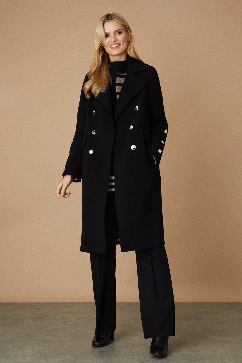 Button Sleeve Detail Military Coat