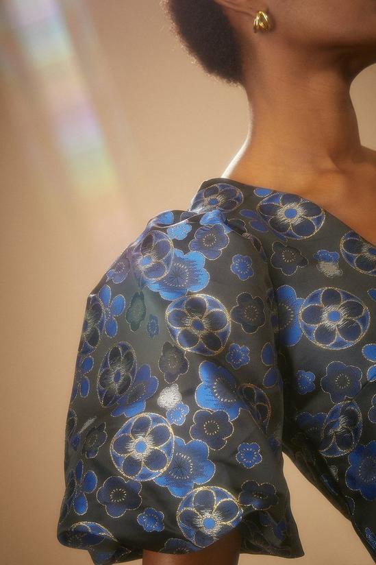 Oasis Blue Floral Jacquard Aline Dress 2
